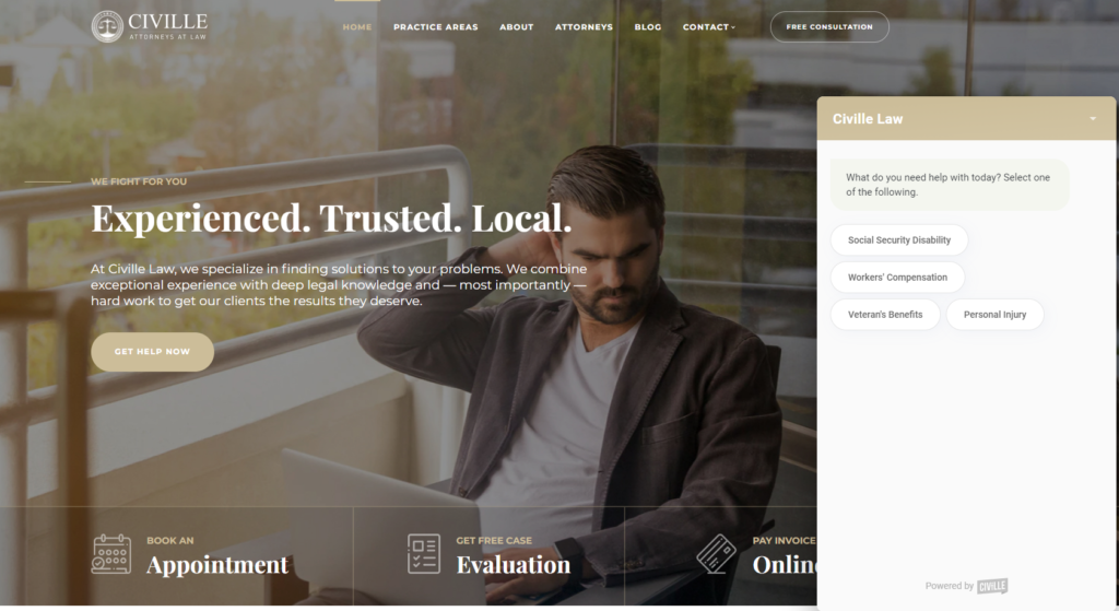 Civille Law Form Chat Tool to improve lead quality