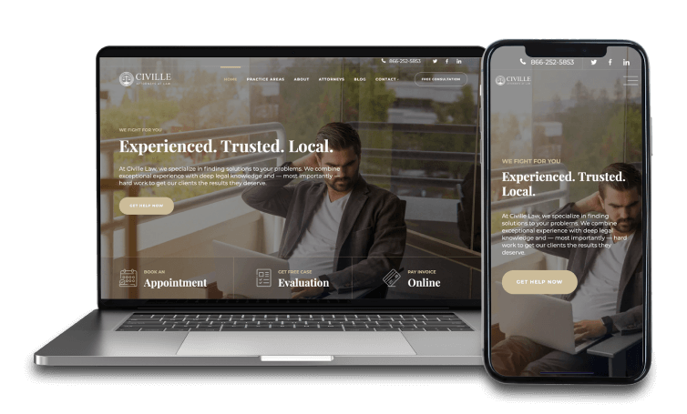 Law firm website on a laptop and a phone