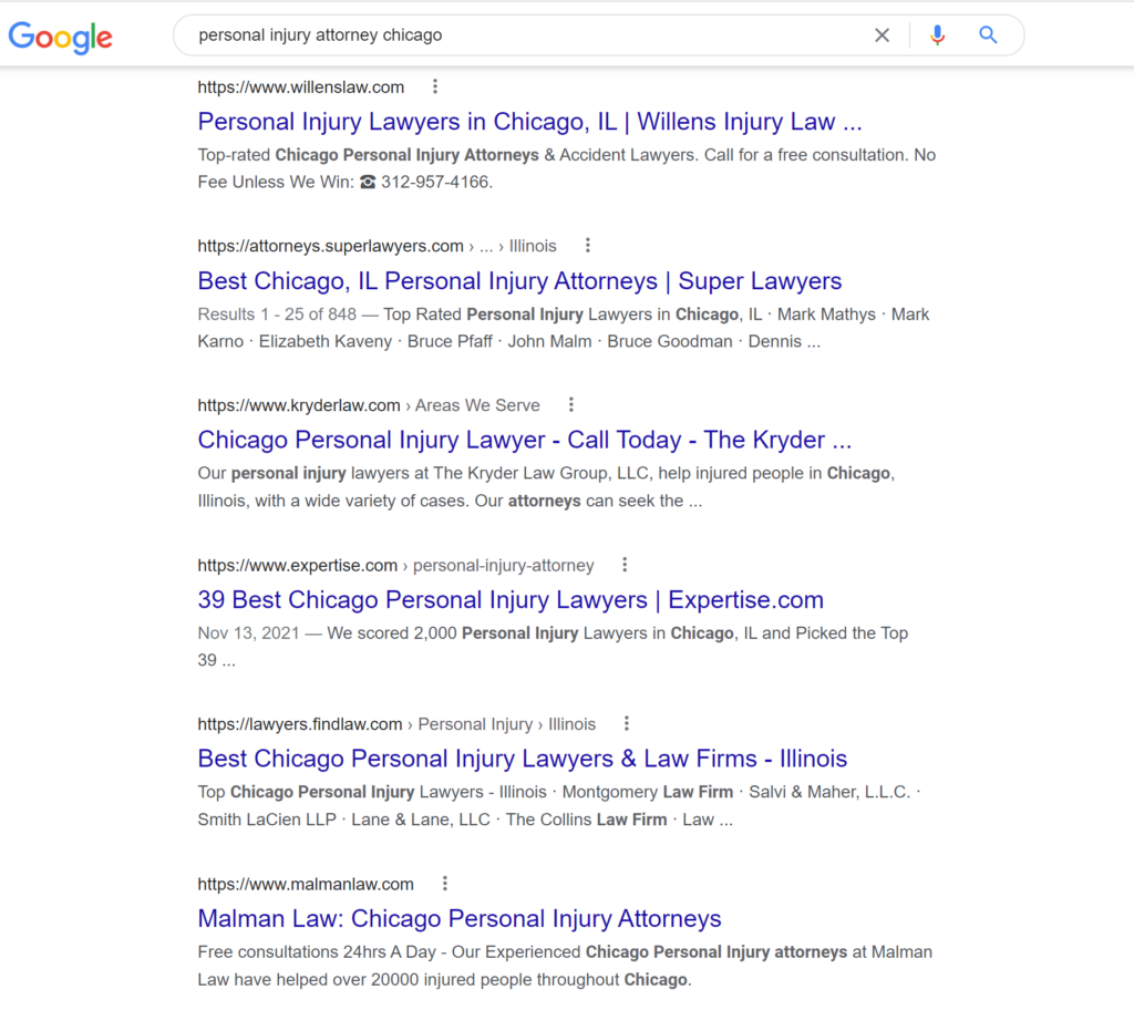 personal injury attorney serp