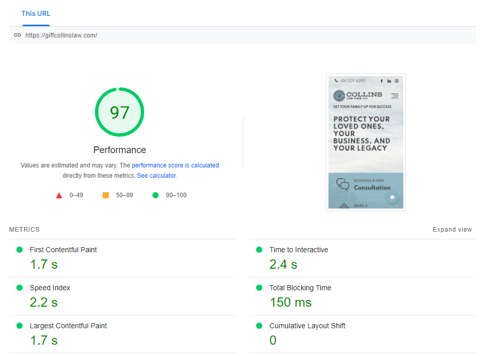 Civille website page speed