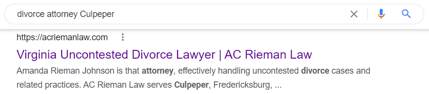 Divorce Attorney Culpeper search result