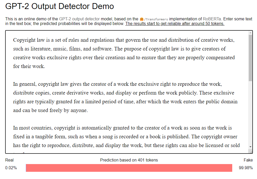 AI-Generated Copyright Law article detected by AI detector
