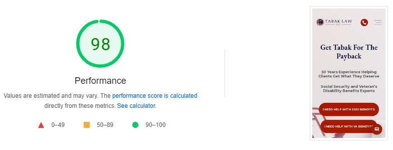 Tabak Page Speed Screenshot