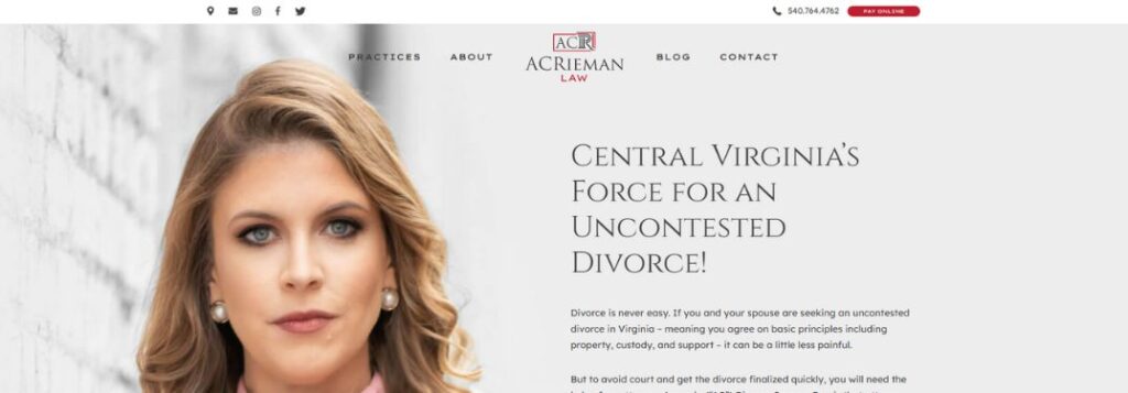 AC Rieman Law Homepage with Woman on White Background with Text