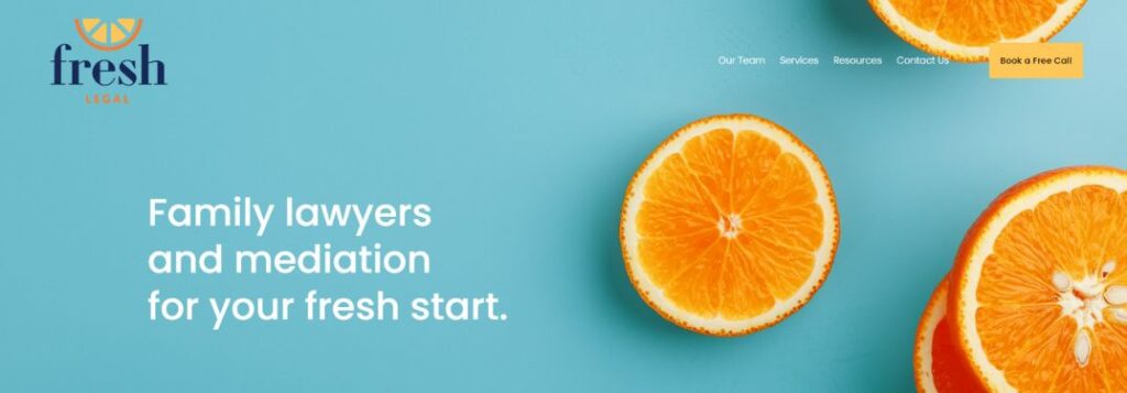 Blue Background with Orange Slices on Fresh Law Homepage