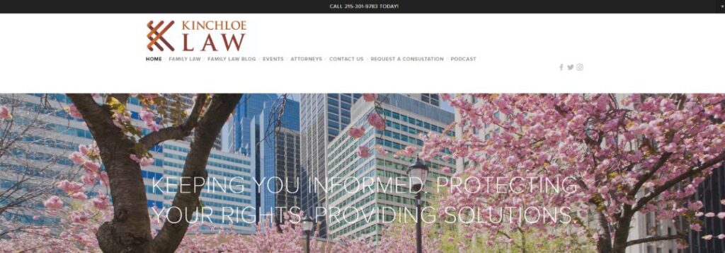 Cherry Trees Blossoming with White Border on Kinchloe Law Homepage