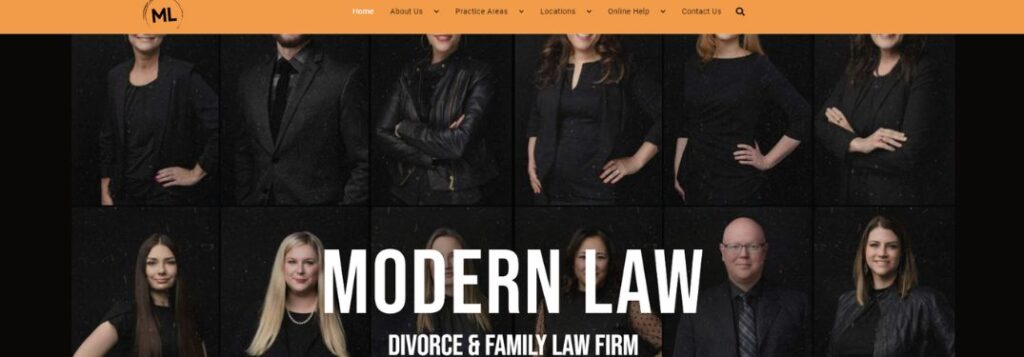 Modern Law Homepage with Lawyers in Black and Orange Menu Bar