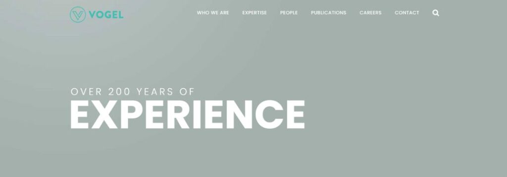 Gray Background with White Text of Vogel Law Firm Homepage
