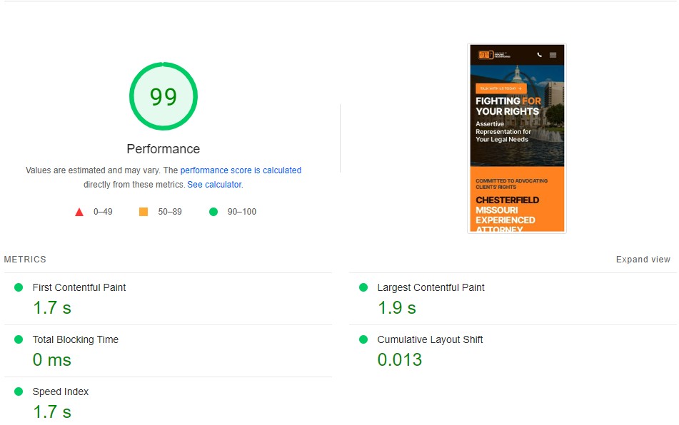 Civille Estate SEO - Mark Harford Page Speed Score