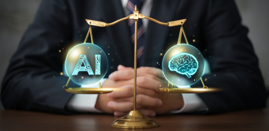 AI and human mind on scales of justice