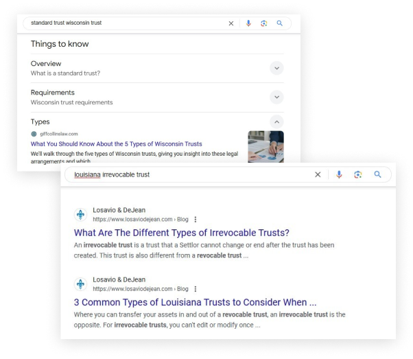 Estate planning search results