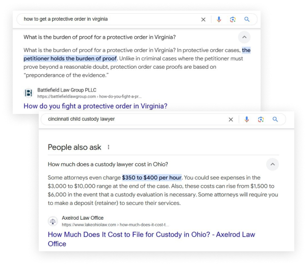 Family law search results