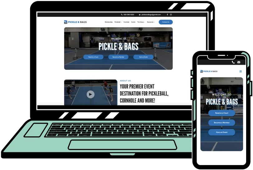 a laptop and phone showing a website