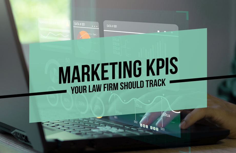 Green Background and Laptop Graphic with Black Marketing KPIs Your Law Firm Should Track Text