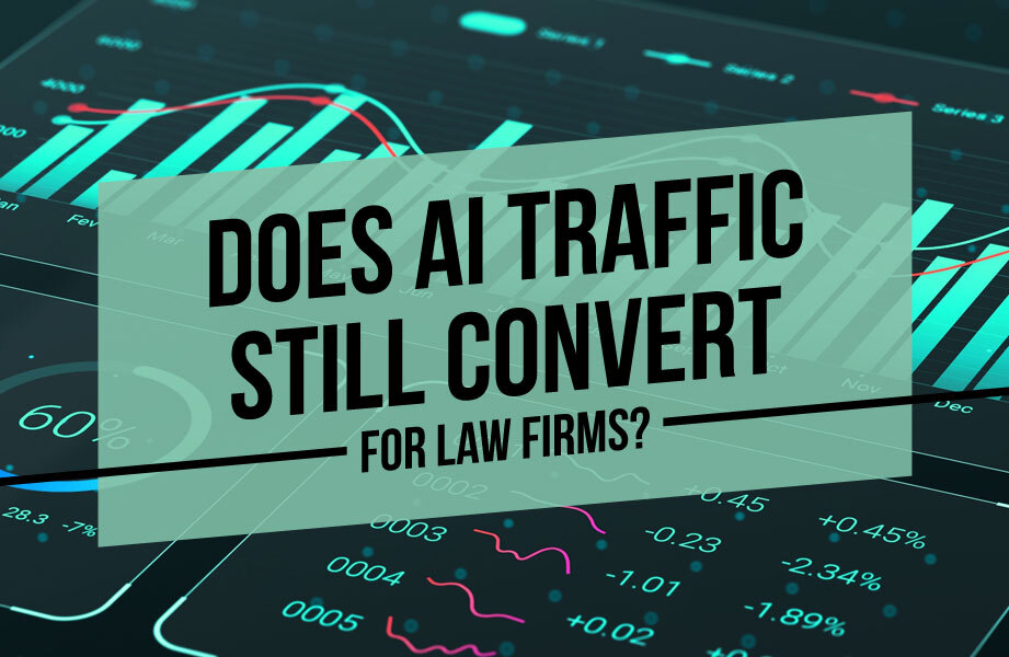 Green Square Over Digital Bar Graph with Black Does AI Traffic Still Convert for Law Firms? Text
