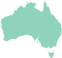 Simplified clipart map of Australia, highlighting its geographical shape and major regions in a colorful design