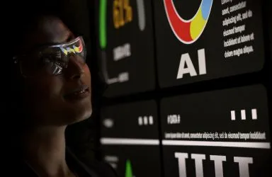 Man Looking at AI Stats on a Screen