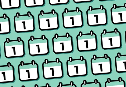 Pattern of white calendar icons displaying the number "1" on a green background.