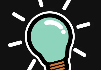 Illustration of a green light bulb with white rays on a black background.