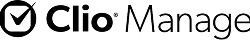 Logo featuring a black checkmark inside a circle next to the text "Clio Manage" in black font.