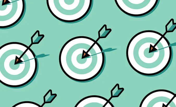 Pattern of teal and white target boards with arrows hitting the bullseye on a teal background.