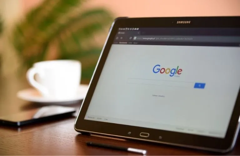 Tablet on Table with Google Search Bar