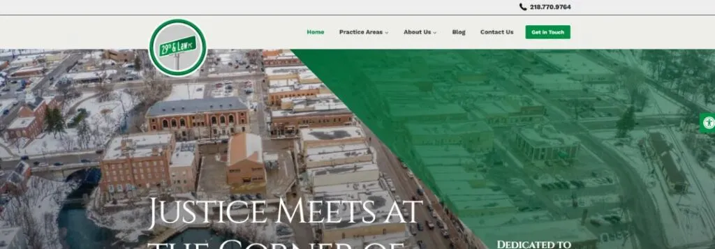 29th and Law Website Homepage with Overhead View of City and Text