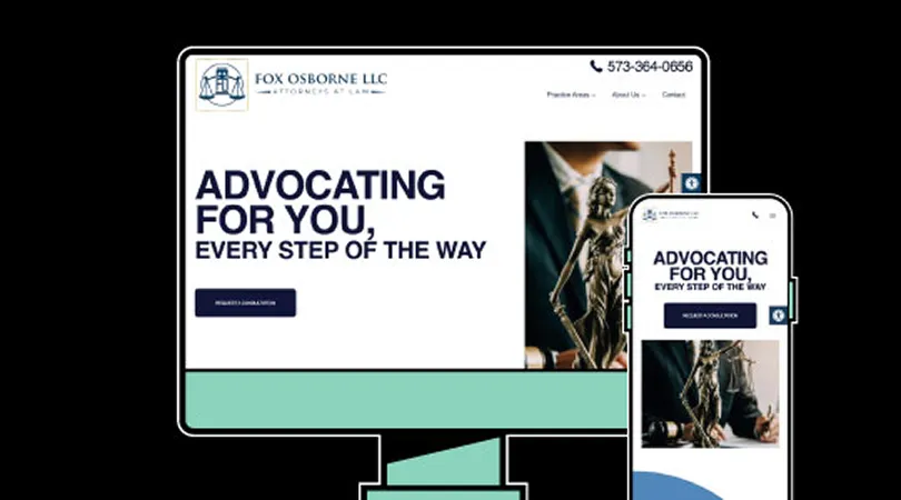 Website homepage of Fox Osborne LLC law firm displayed on computer and smartphone screens.