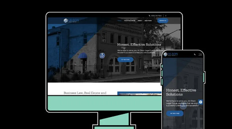 Website homepage for Olson Legal Group displayed on desktop and smartphone screens.