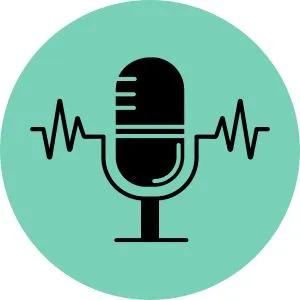 Black Microphone and Airwaves Podcast Graphic on Mint Green Circle