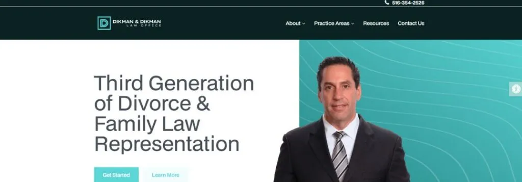 Dikman and Dikman Law Website Homepage with Attorney Photo and Text