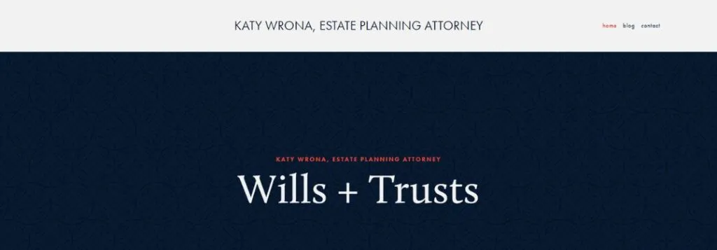 Katy Wrona Law Homepage with Blue Background and Text