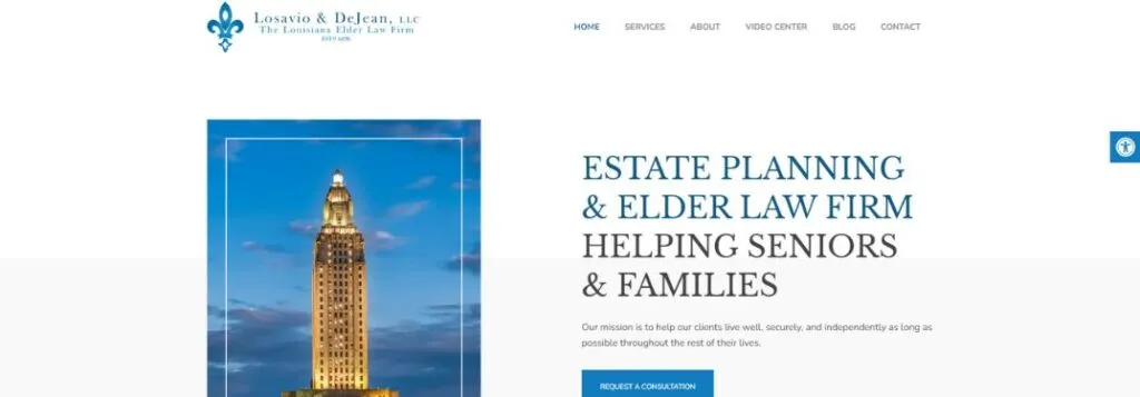 Losavio and DeJean Homepage with Capitol Building, Blue Background and Text