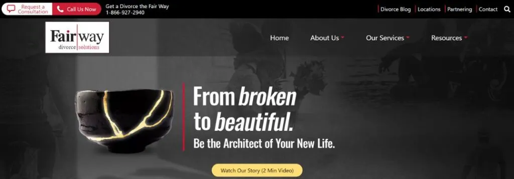 Red and Black Colors with Faded Family Images on Fairway Divorce Solutions Website