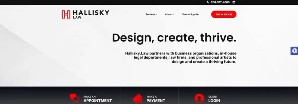 Hallisky Law Website Homepage with Text