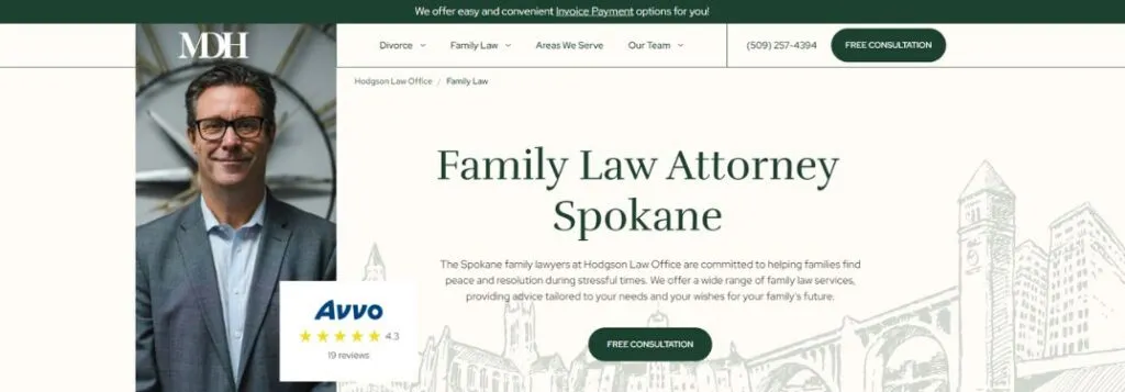 Man and Cityscape Sketch with Text on Hodgson Law Office Website Homepage