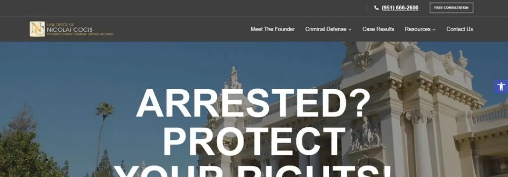 Law Office of Nicolai Cocis Website Homepage with Image and Text