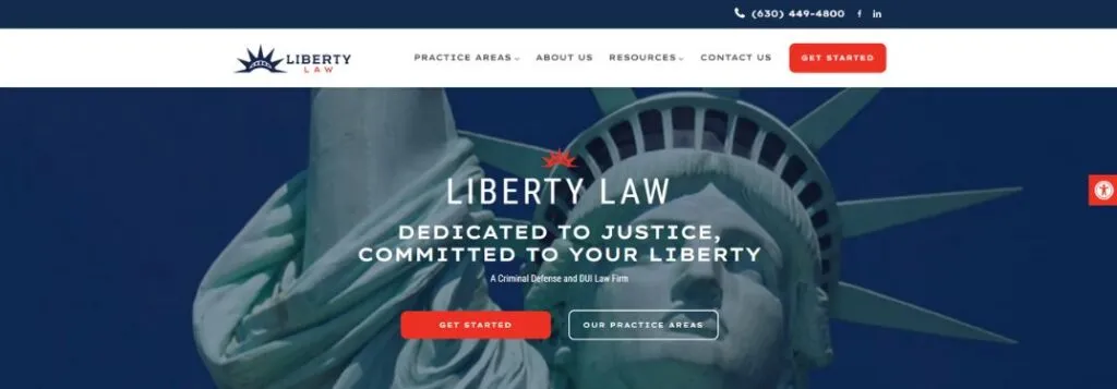 Liberty Law Website Homepage with Image of Statue of Liberty and Text