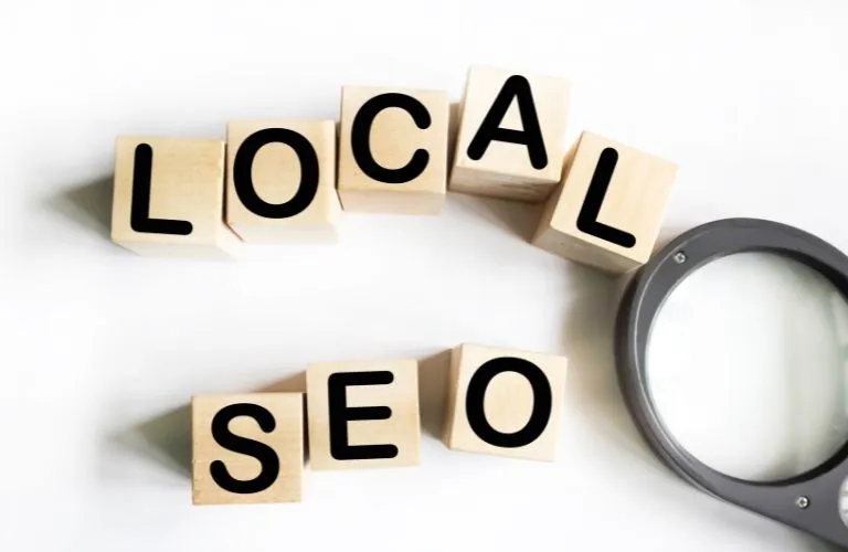 Local SEO Letter Blocks with Magnifying Glass
