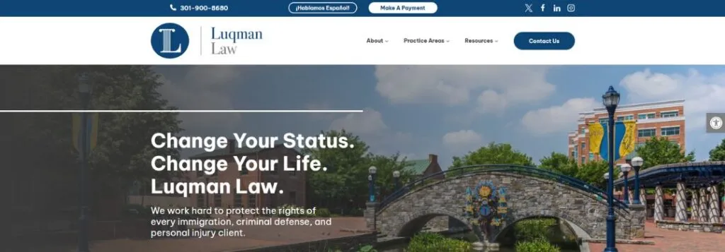 Luqman Law Website Homepage with Cityscape and Text