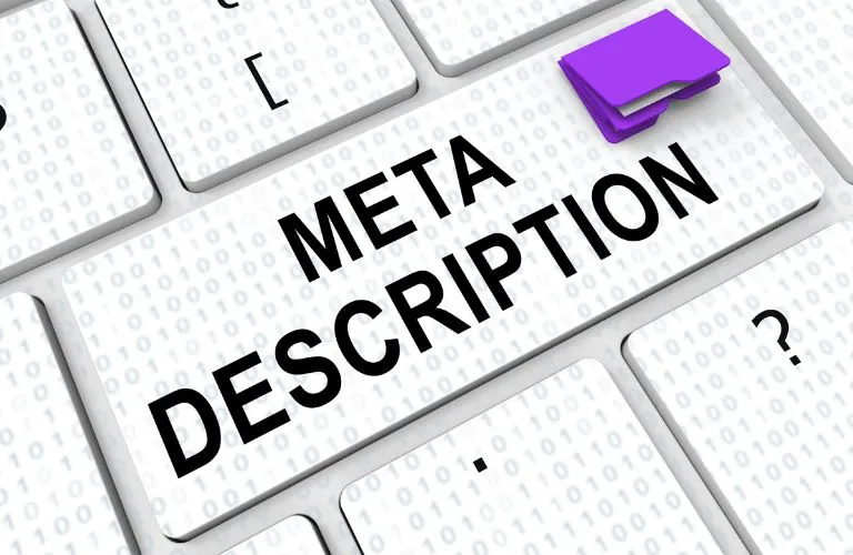 Meta Description Text on Keyboard Key with Purple Folder Graphic