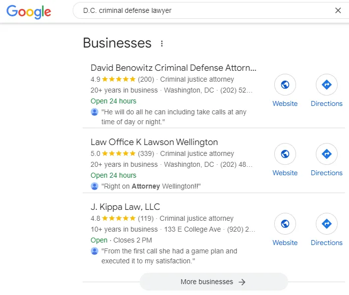 D.C. criminal defense lawyer search results