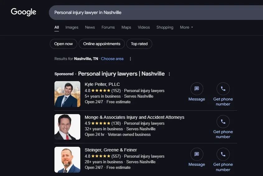 personal injury lawyer Nashville search