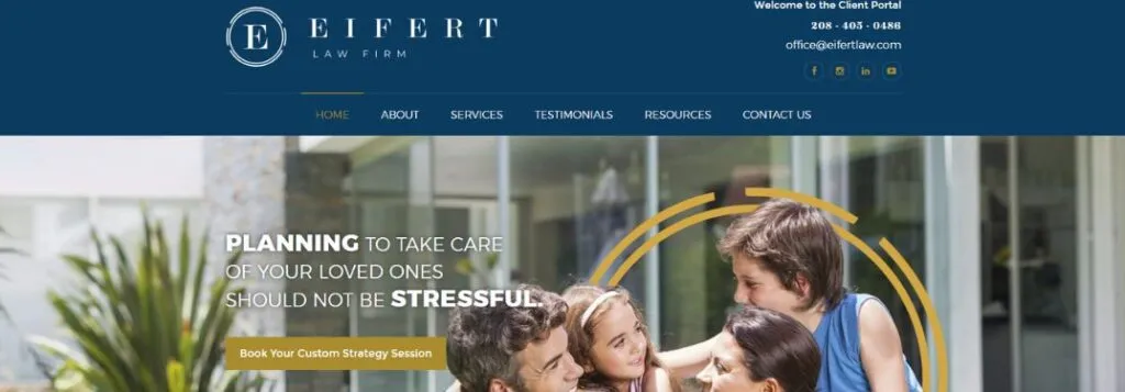 Eifert Law Website Homepage with Family and Text