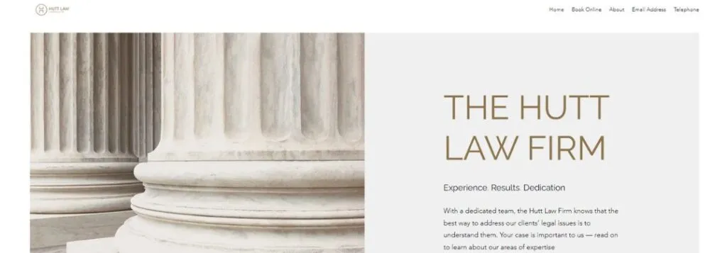 The Hutt Law Firm Website Homepage with Column and Text