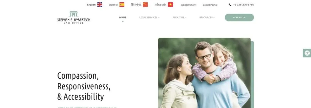Family and Text on Website Homepage of Stephen E. Robertson Law Office Website