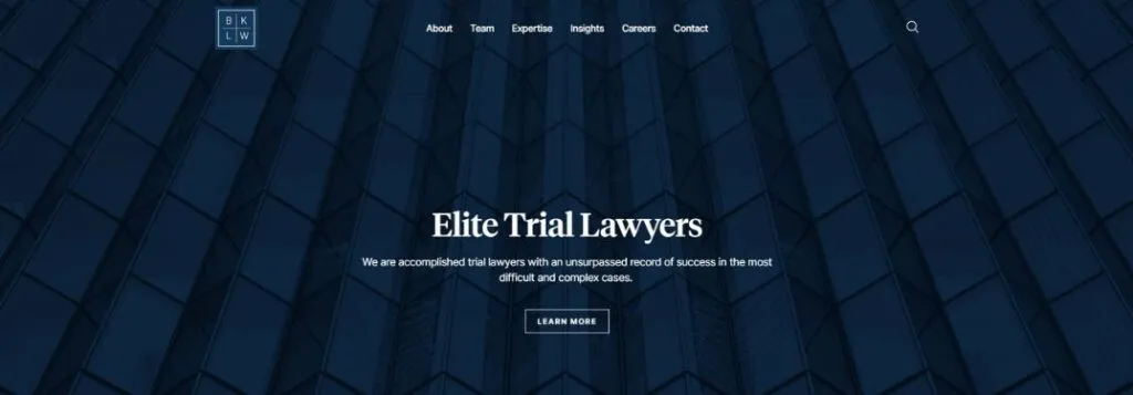Blue Background Design and Logo on Website of BKLW Law