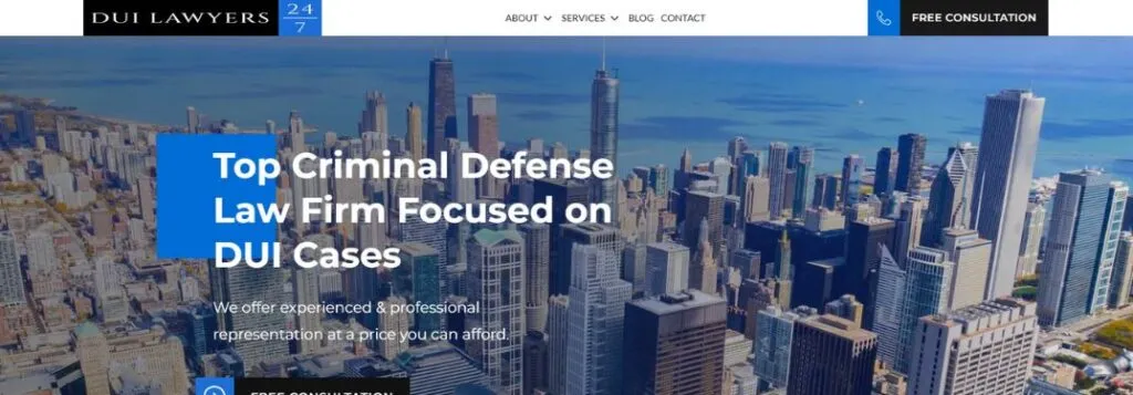 City Skyline Landscape and Text on Website of DUI Lawyers 24/7