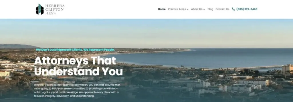 City Landscape and Beach with Text on Website of Herrera Clifton Hess
