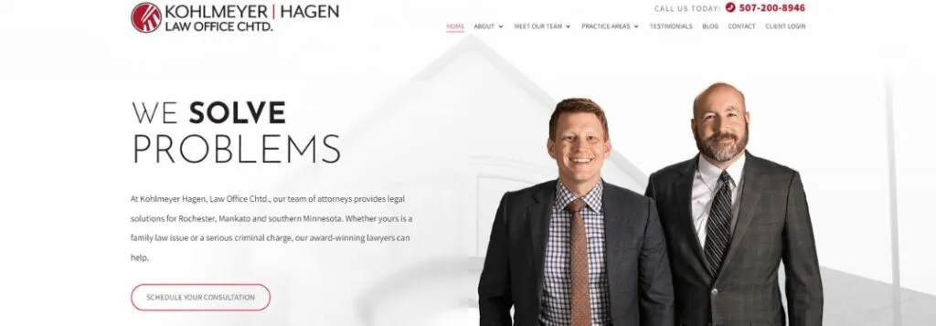 Two Men on White Background with Text on Website of Kohlmeyer Hagen Law Office